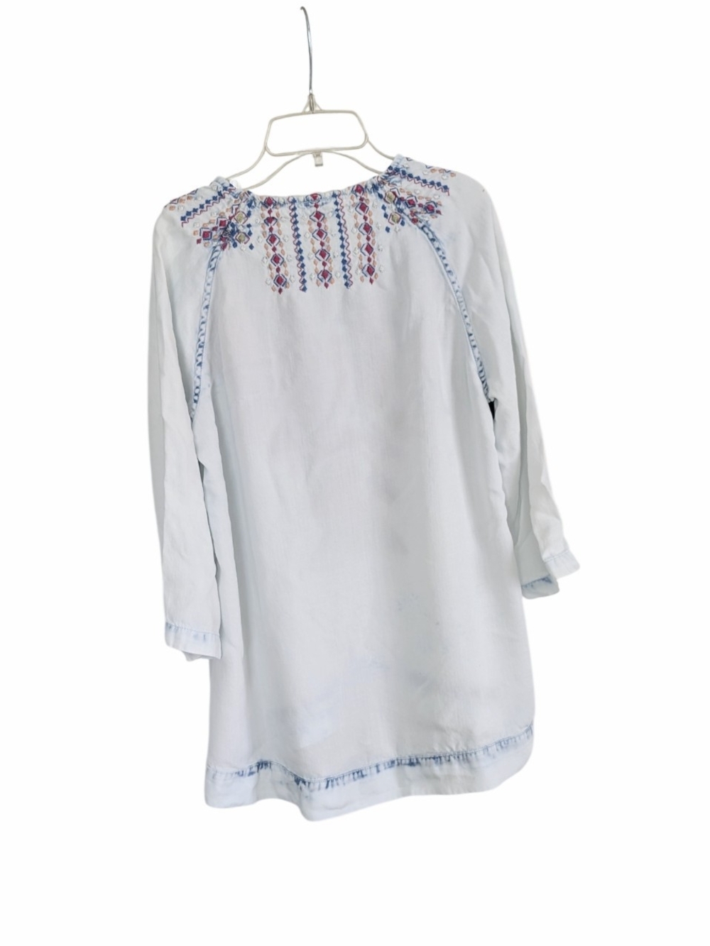 Reba Boho Embroidered Acid Wash Denim Tunic Blouse Top Size M - Picture 5 of 5